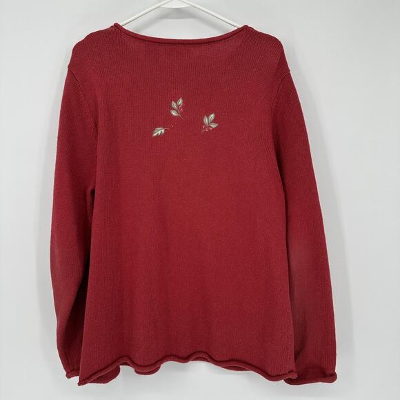 Croft & Barrow Cardigan Sweater Womens 1X Red Floral Embroidered Zip Knit Top - Picture 9 of 12